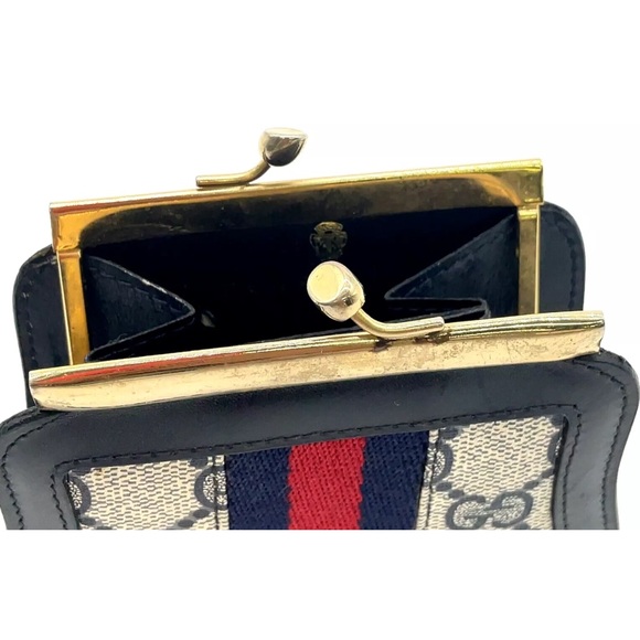 Auth Gucci GG Canvas Navy Blue Sherry Line Coin Case /Wallet W/Box - Picture 9 of 15